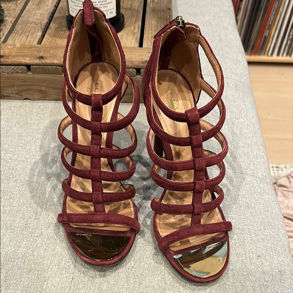 Coach Lavania, Maroon Strappy Stiletto Heels - Picture 2 of 5
